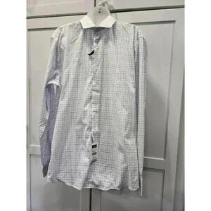 Dockers Fitted Shirt Mens Large Blue White Purple  Cotten Blend Neck 16-16.5